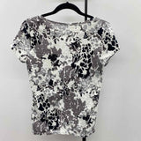 Talbots Women's Size SP Gray Floral Short Sleeve Shirt