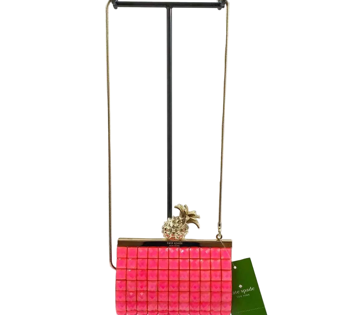 KATE SPADE Hot Pink Pineapple LEMONDROP LELLA Frame Clutch Purse w/Gold Cord Crossbody