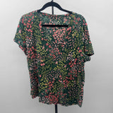 Loft Women's Size XL Green Floral Short Sleeve Shirt