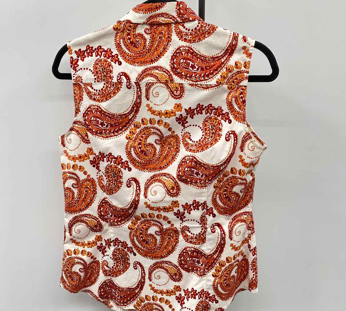 Charter Club Women's Size M Orange Paisley Sleeveless Shirt