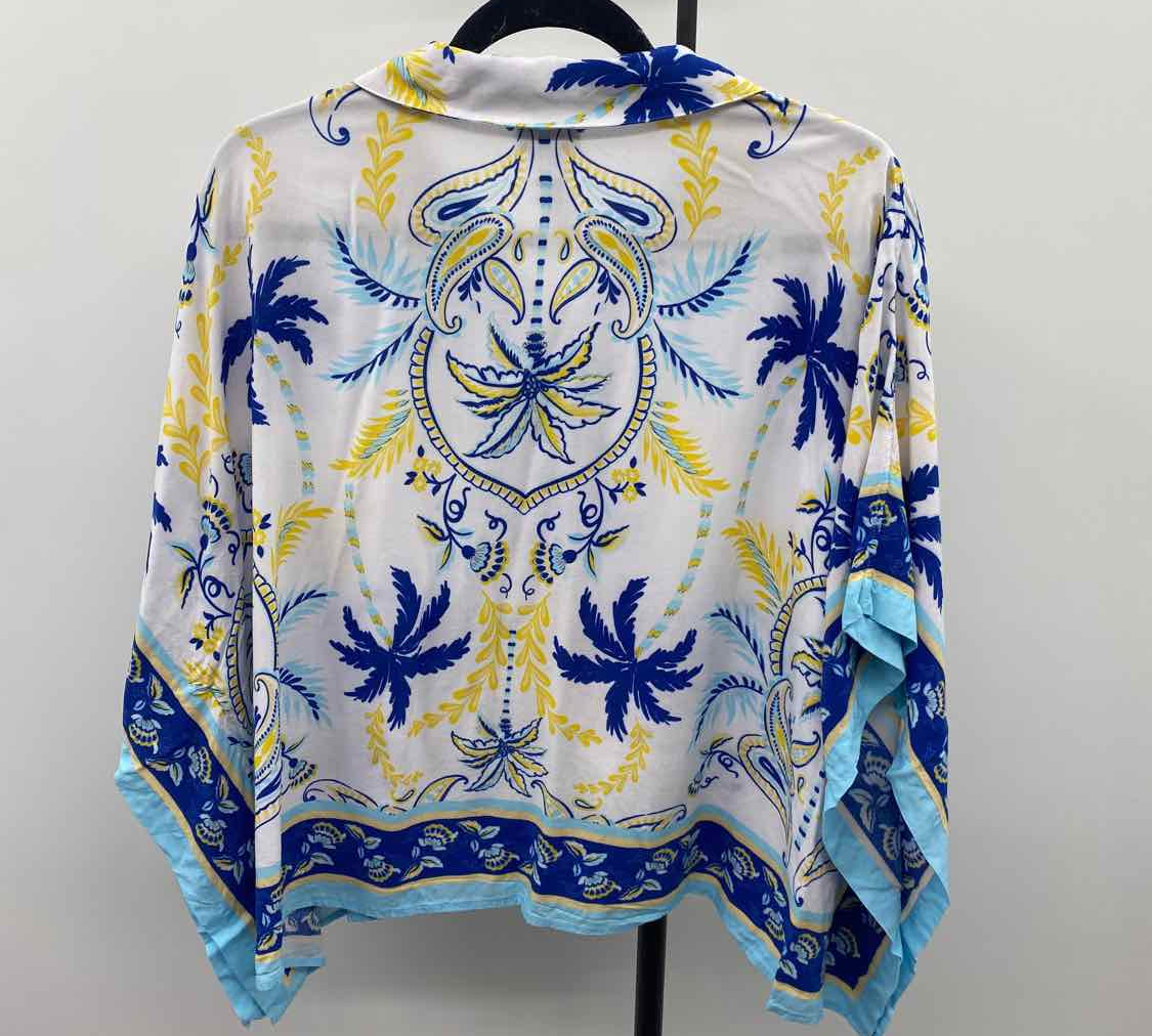 Chico's Women's Size L/XL White Palm Trees Short Sleeve Shirt
