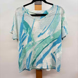 Chico's Women's Size L Blue Abstract Short Sleeve Shirt