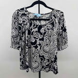 Cece Women's Size M Black Floral Short Sleeve Shirt