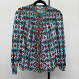 Boden Women's Size S Blue medallion Long Sleeve Shirt
