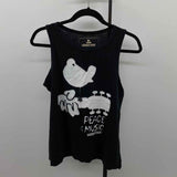 Woodstock Women's Size S Black Words Sleeveless Shirt