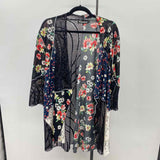 Creation Women's Size M Black Floral Cardigan