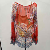 Johnny Was Women's Size S Orange Floral Long Sleeve Shirt