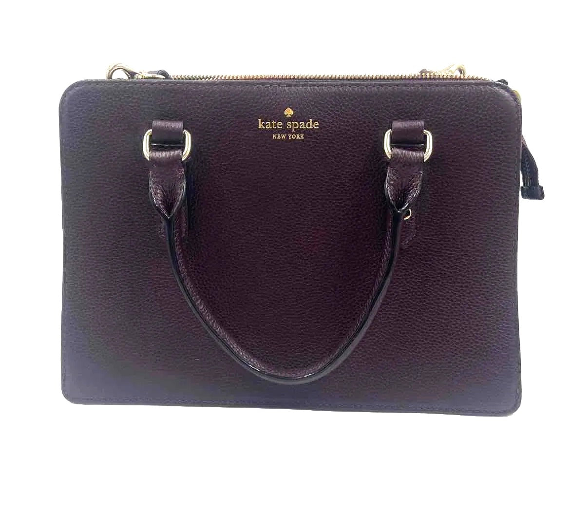 KATE SPADE Wine Pebble Leather MULBERY STREET LISE Satchel Purse w/Crossbody Strap
