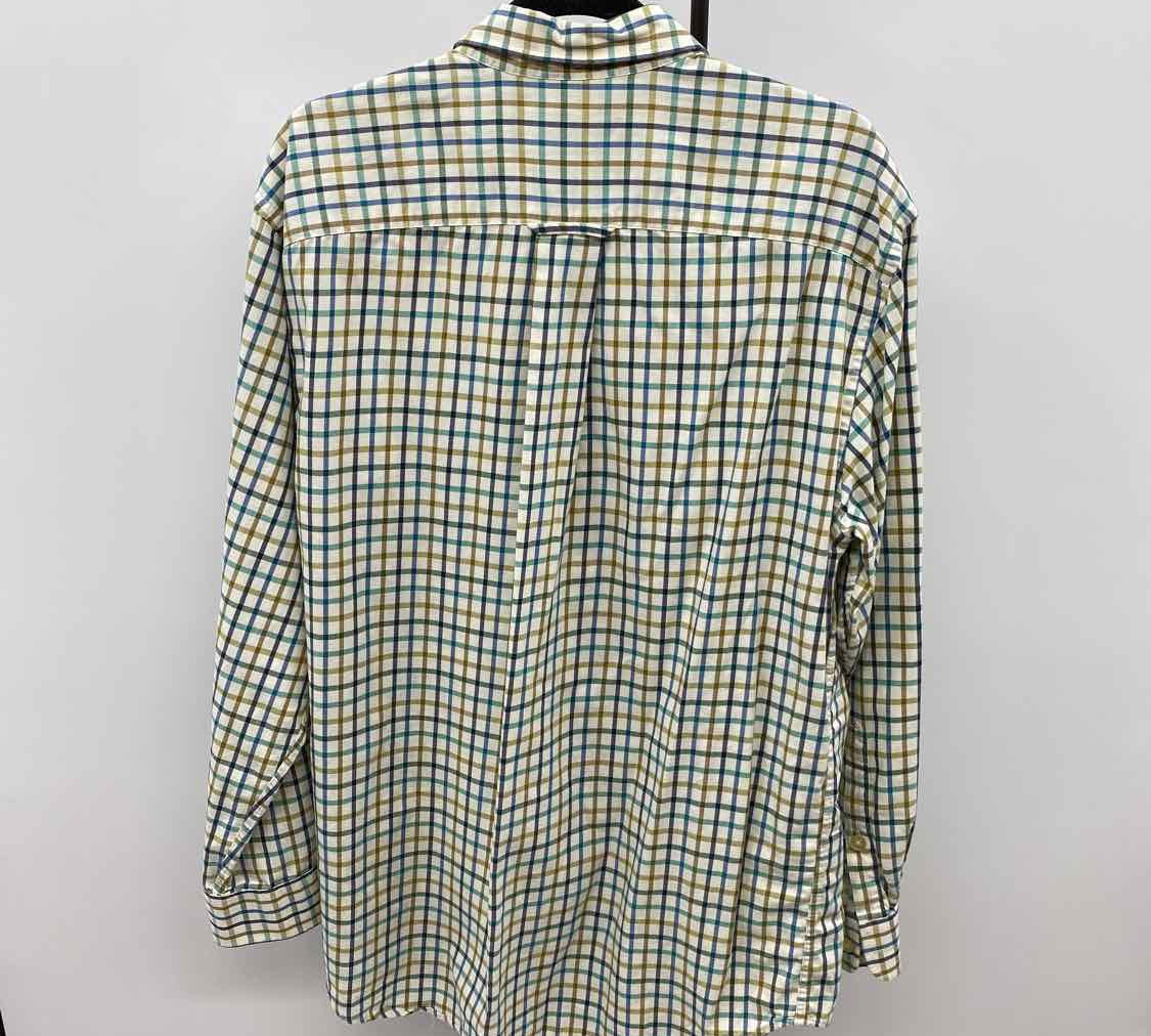 Orvis Men's Size L Ivory Checkered Long Sleeve Shirt