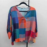 Umgee Women's Size M Blue Color Block Short Sleeve Shirt