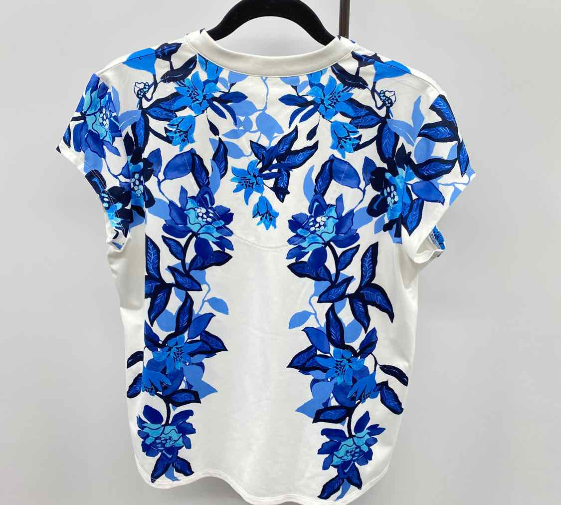Chico's Women's Size M White Floral Short Sleeve Shirt