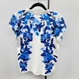 Chico's Women's Size M White Floral Short Sleeve Shirt