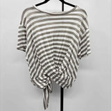 maronie Women's Size L Taupe Stripe Short Sleeve Shirt