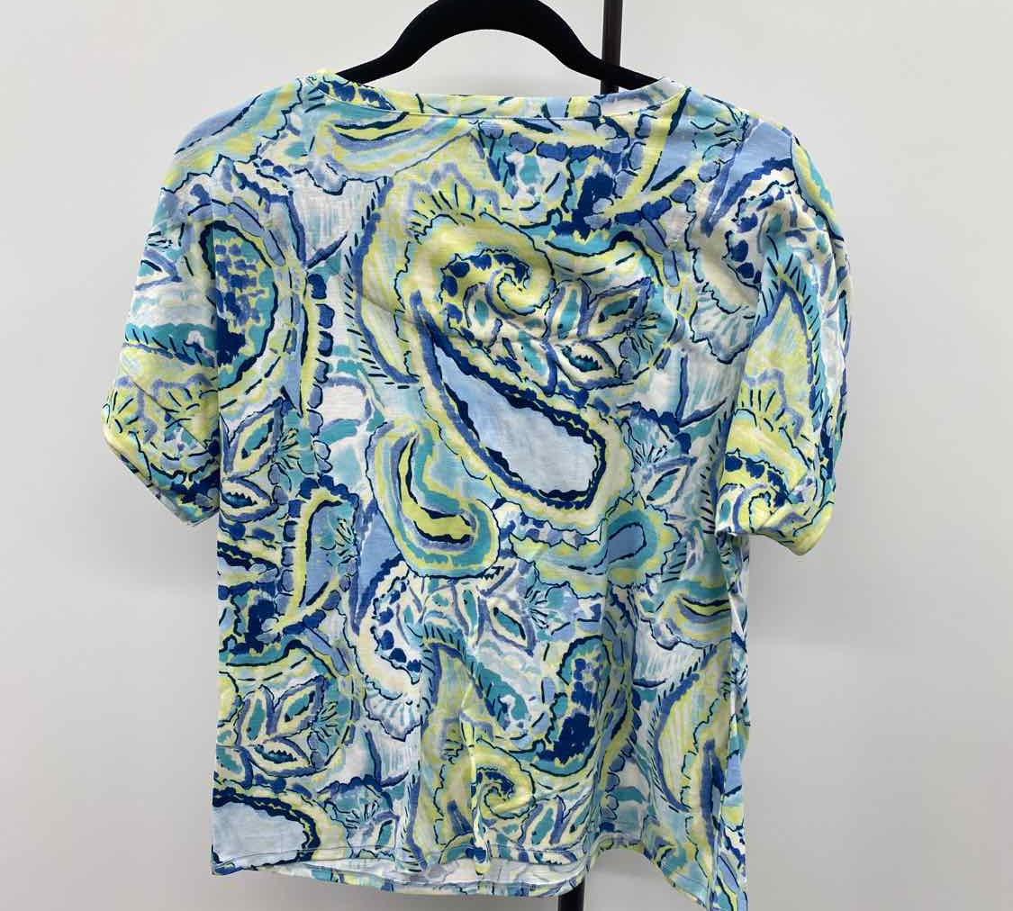 Chico's Women's Size M Blue Paisley Short Sleeve Shirt
