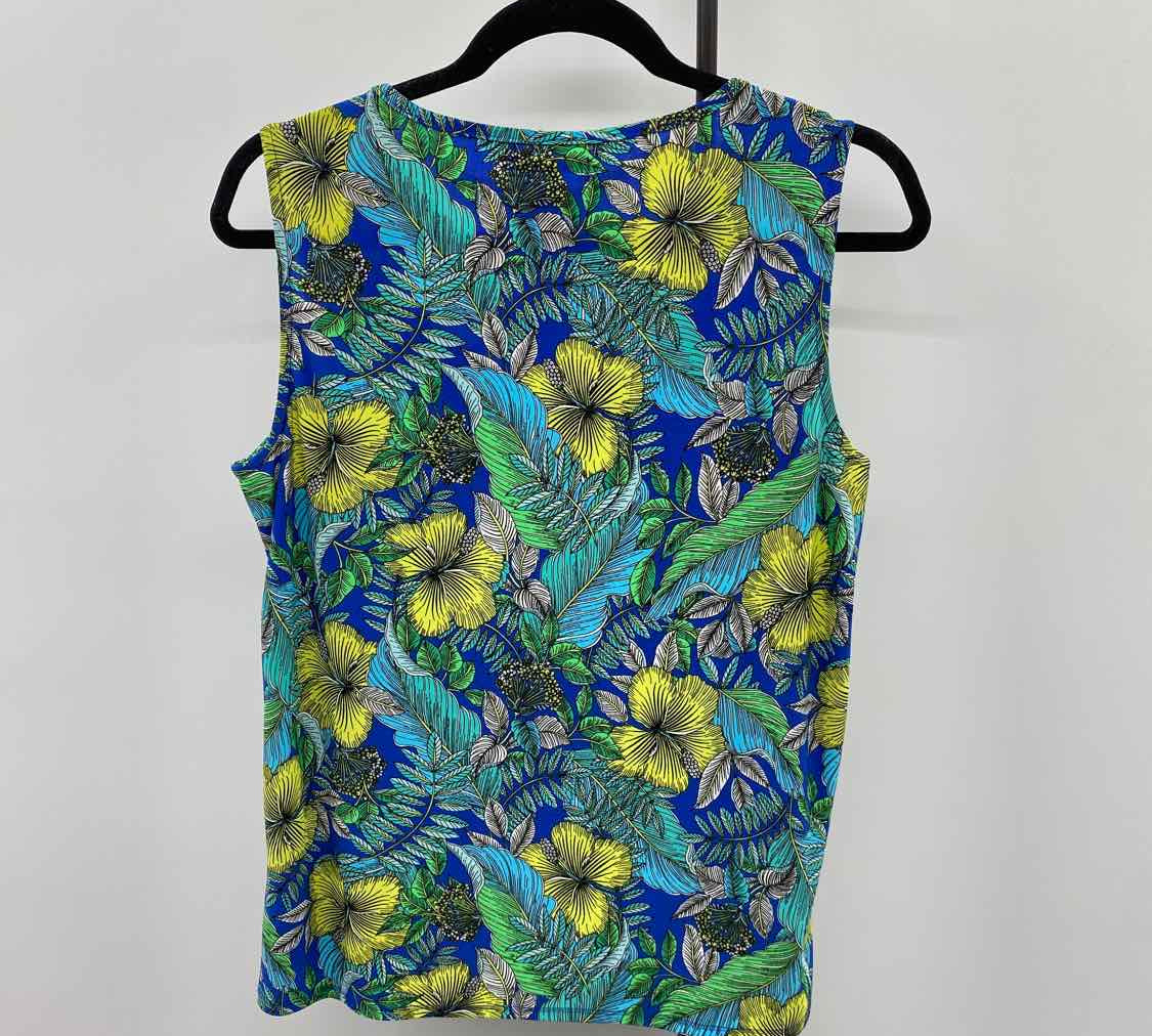 Roz & Ali Women's Size M Blue Floral Sleeveless Shirt