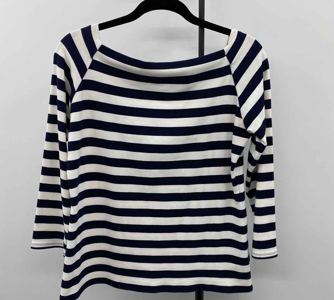 J Crew Women's Size XL Navy Stripe Long Sleeve Shirt