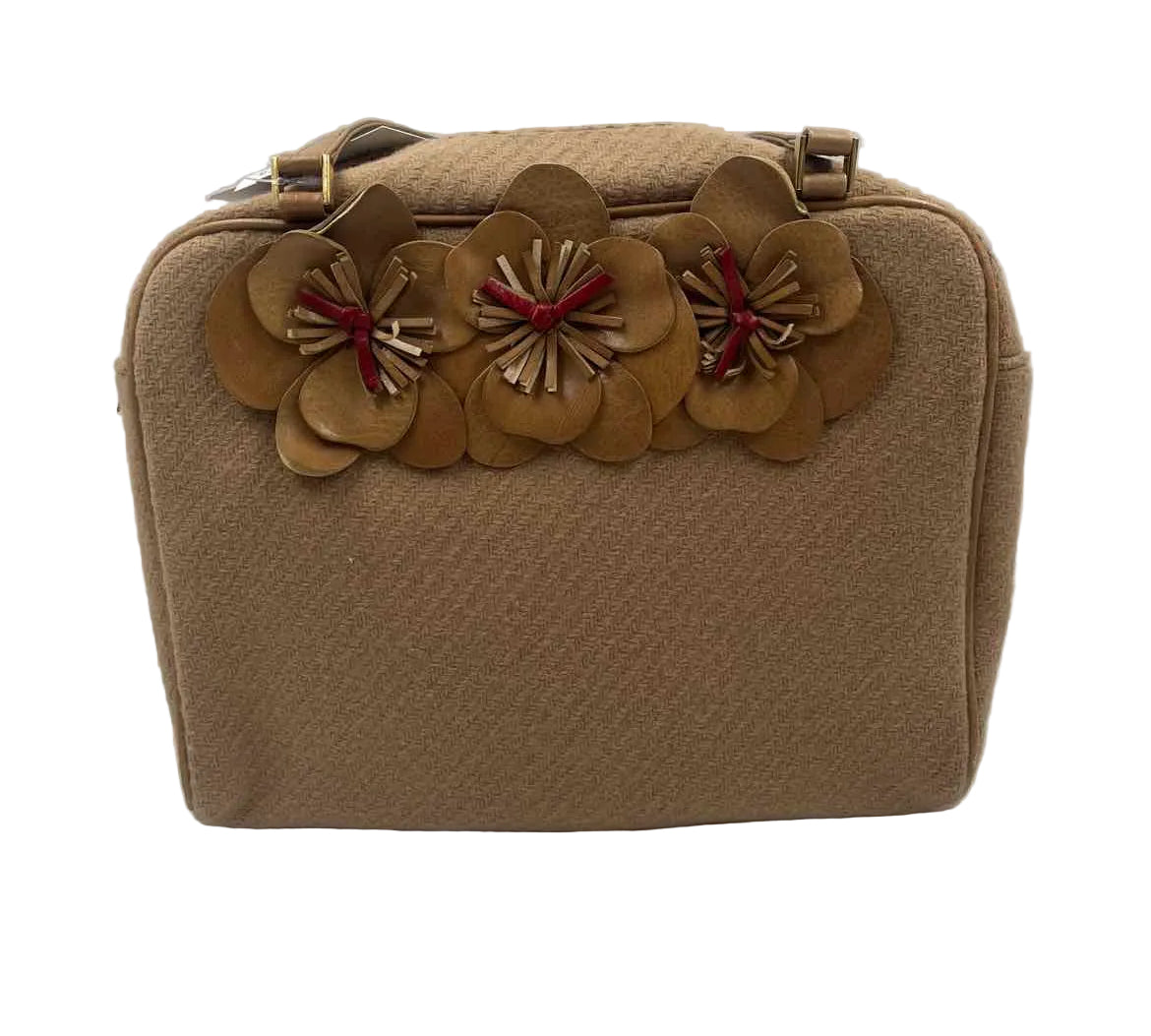 KATE SPADE NY Camel Wool Blend Handled Purse w/Leather Floral Detailing