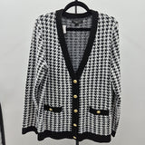 Tahari Women's Size L Black Houndstooth Cardigan