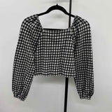 madewell Junior's Size XS Black Checkered Long Sleeve Shirt