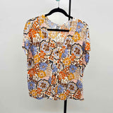 Nicole Miller Women's Size XL Beige Floral Short Sleeve Shirt