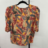 Democracy Women's Size MP Peach Floral Short Sleeve Shirt