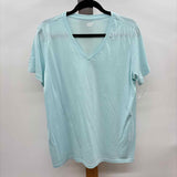 Lands End Women's Size L Aqua Solid Short Sleeve Shirt