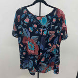Loft Women's Size XL Navy Floral Short Sleeve Shirt