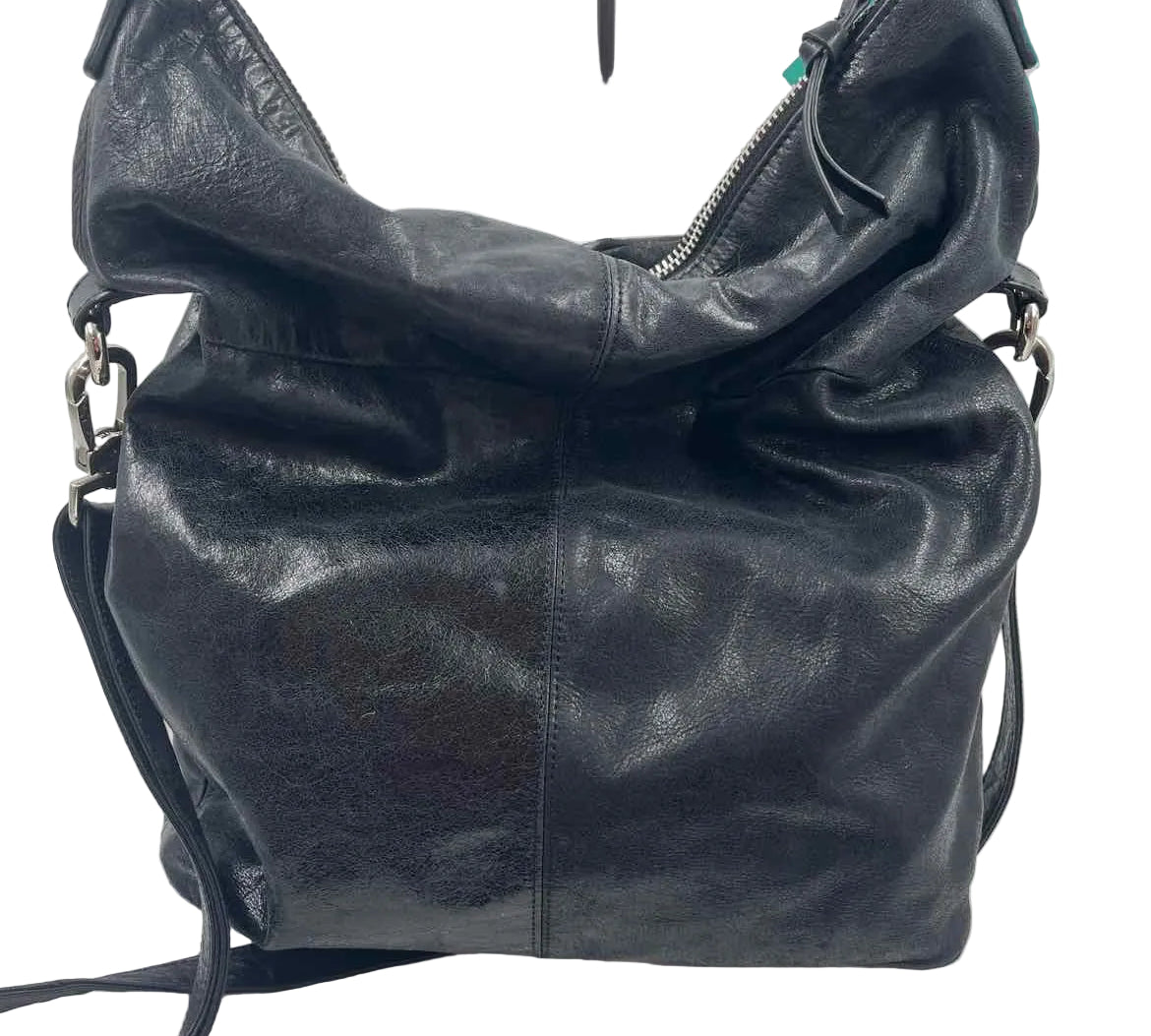 HOBO INT Black Leather Pocketed EXPLORER Shoulder / Crossbody Purse