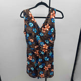 Lands End Women's Size 18 Brown Floral Swimsuit - 1 Piece