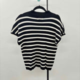 Nine West Women's Size M Black Stripe Short Sleeve Shirt