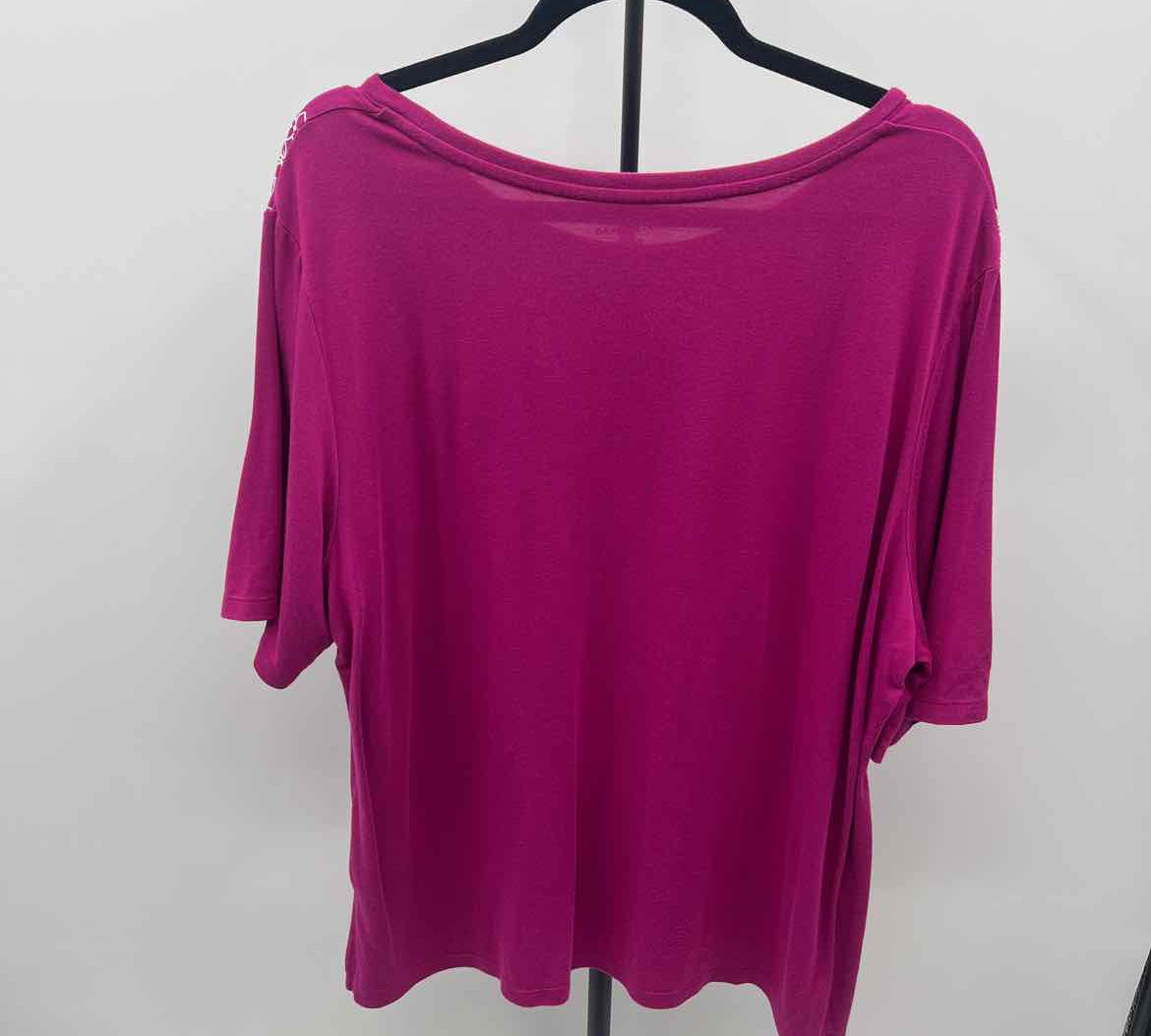 Drapers & Damons Women's Size 2X Magenta Floral Short Sleeve Shirt