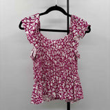 Japna Women's Size M Fuschia Floral Short Sleeve Shirt