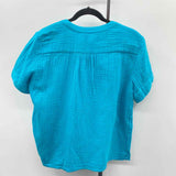 J Crew Women's Size M Turquoise Textured Short Sleeve Shirt
