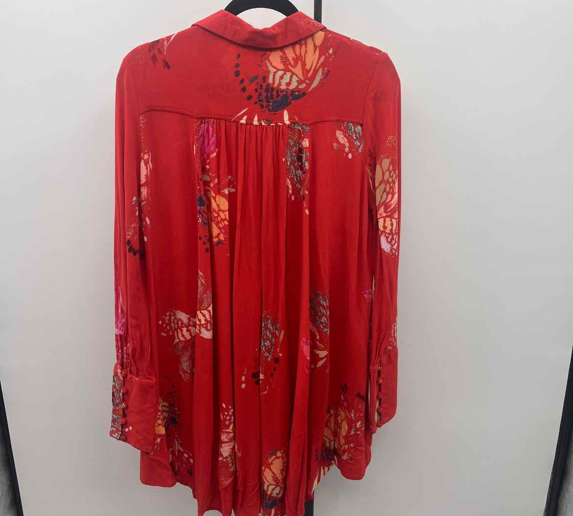 Free People Junior's Size S Red Floral Long Sleeve Shirt