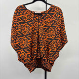 Chico's Women's Size L Burnt Orange Ikat Short Sleeve Shirt