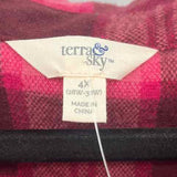 terra & sky Women's Size 4X maroon Plaid Long Sleeve Shirt