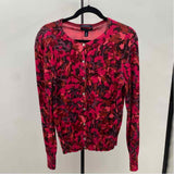 Lands End Women's Size M Fuschia Floral Cardigan
