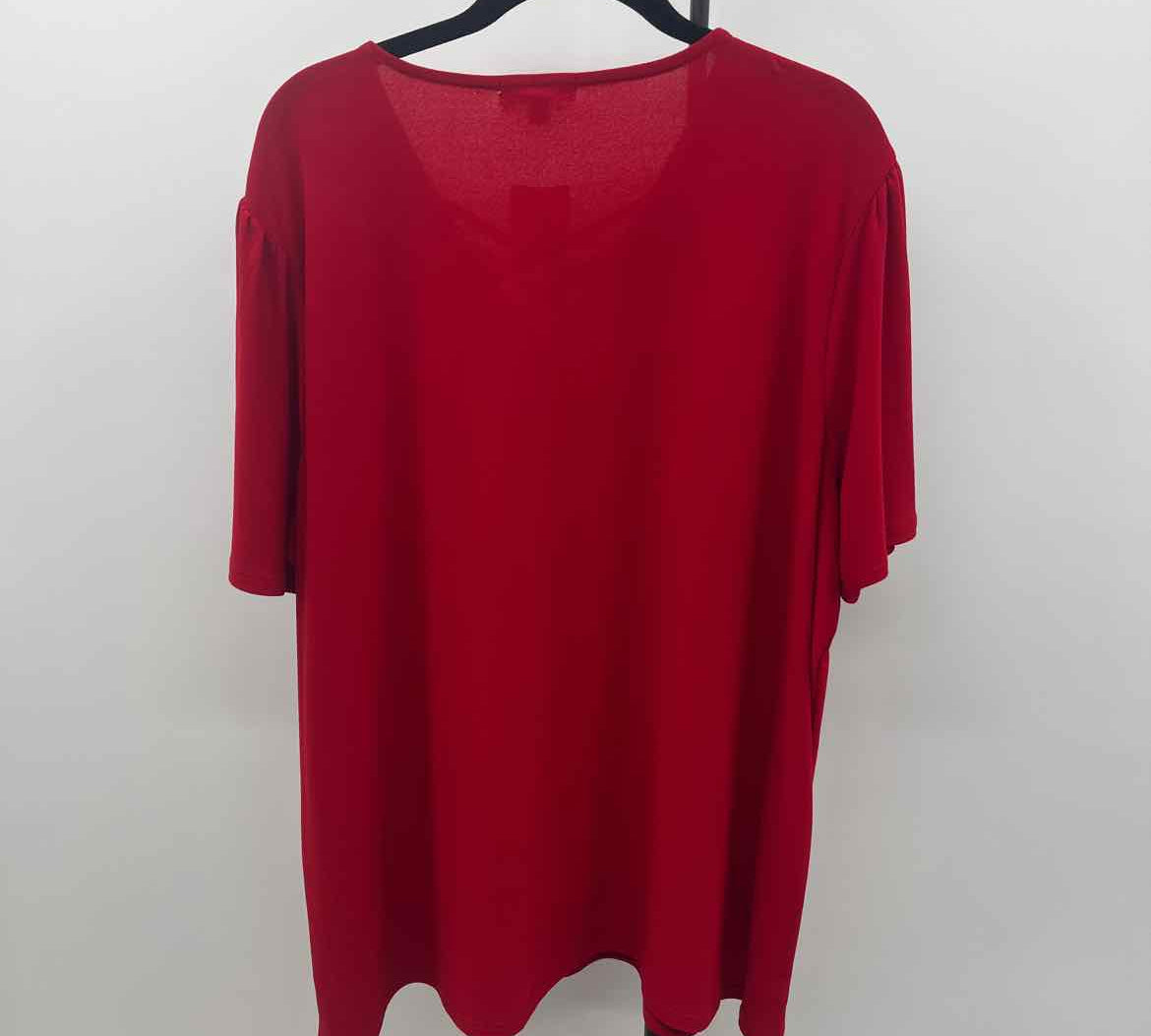 89th & Madison Women's Size 2X Red Solid Short Sleeve Shirt