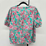 J Crew Women's Size M Teal Floral Short Sleeve Shirt