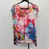 B.L.E.U. Women's Size L Pink Floral Short Sleeve Shirt