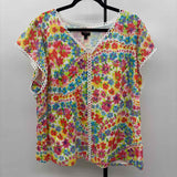 Talbots Women's Size 2X Green Floral Short Sleeve Shirt