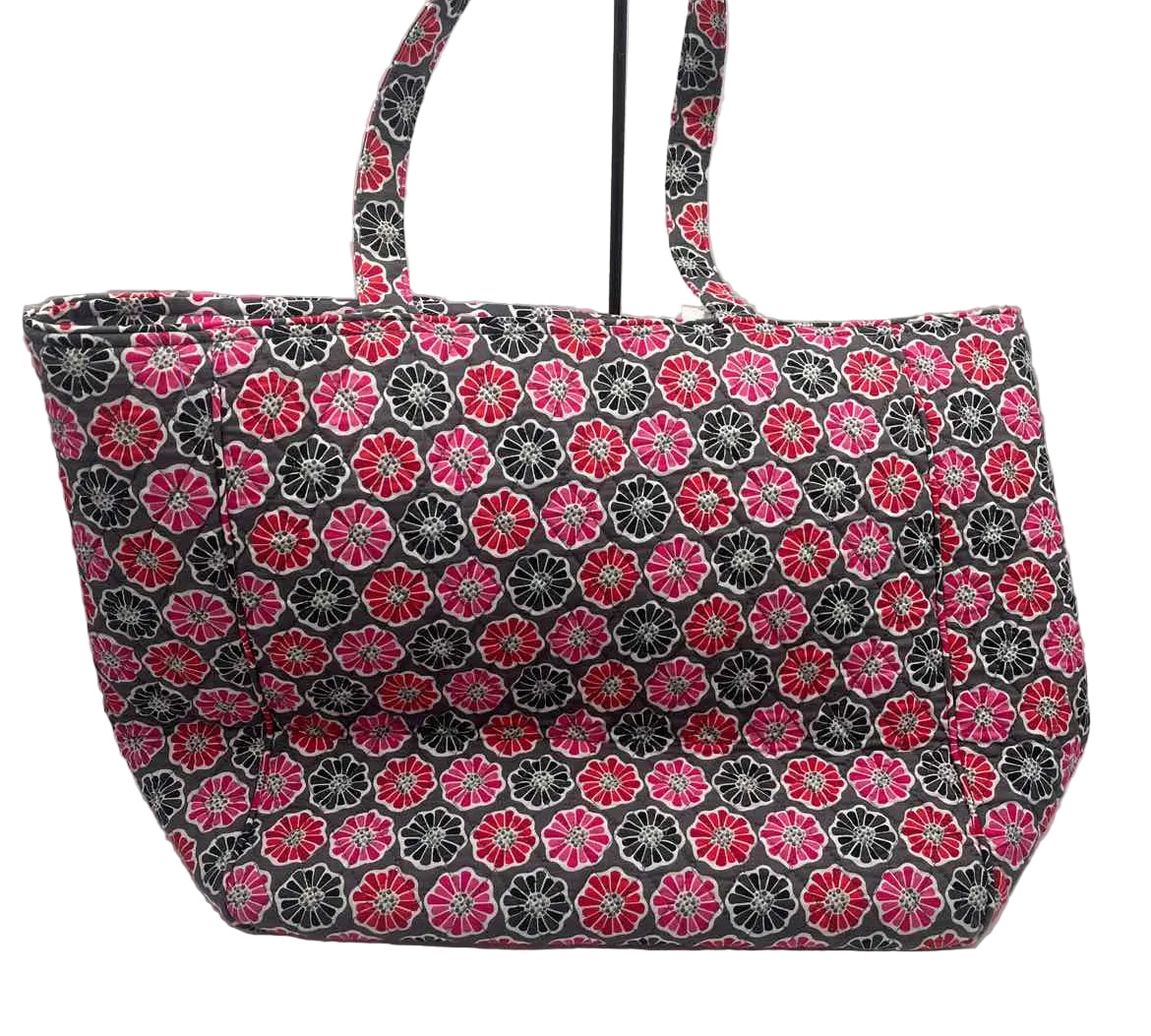 VERA BRADLEY Quilted Black Red & Pink Floral Tote Bag Purse