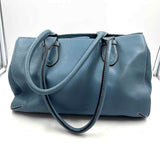 FRANKLIN COVEY Blue Pebble Leather Handled Tote Bag Purse