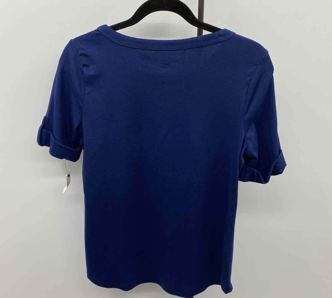Talbots Women's Size LP Navy Solid Short Sleeve Shirt