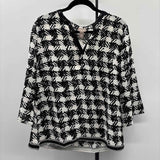 Chico's Women's Size L Black Checkered Long Sleeve Shirt