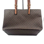 Back MICHAEL KORS Brown & Acorn Tan Signature JET SET Travel Medium DOUBLE POCKET Tote Bag Purse