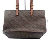 Back MICHAEL KORS Brown & Acorn Tan Signature JET SET Travel Medium DOUBLE POCKET Tote Bag Purse