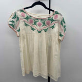 THML Women's Size L Ivory Floral Short Sleeve Shirt