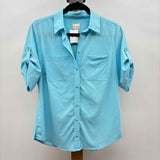 Chico's Women's Size S Blue Solid Short Sleeve Shirt