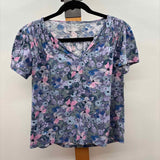 LL Bean Women's Size XS Blue Floral Short Sleeve Shirt